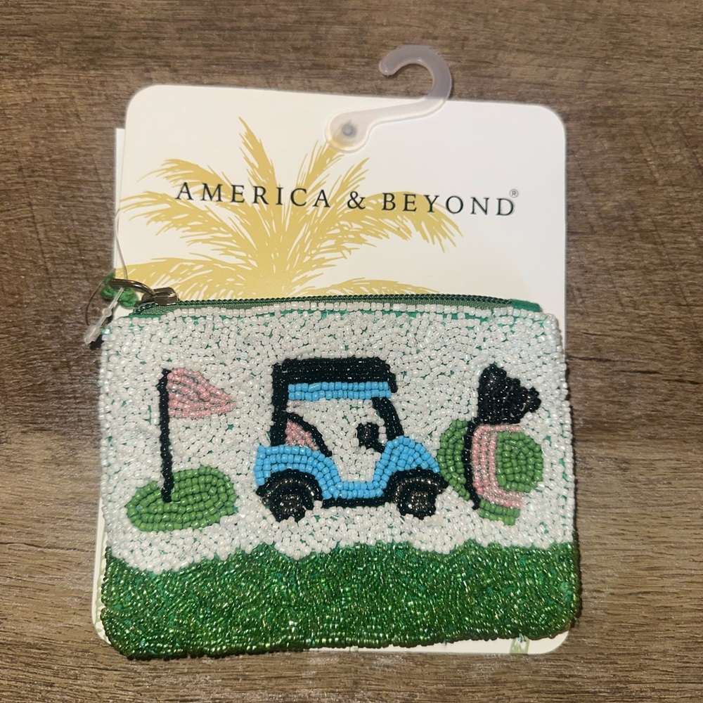 America & Beyond Beaded Golf Cart Coin Pouch - White, Green, Blue